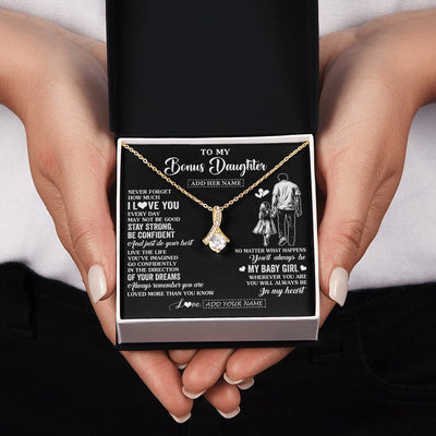Alluring Beauty Necklace 18K Yellow Gold Finish | 2 | Personalized To My Bonus Daughter Gifts From Stepdad Necklace Never Forget How Much I Love You Stepdaughter Birthday Graduation Christmas Gift Box Message Card | https://teecentury.
