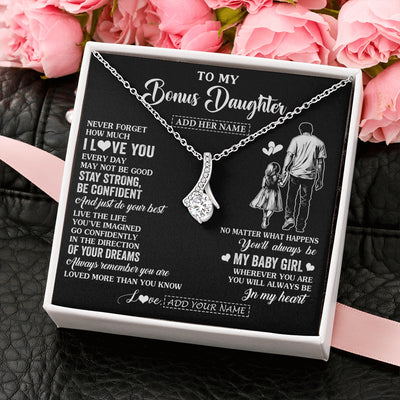 Alluring Beauty Necklace 14K White Gold Finish | 2 | Personalized To My Bonus Daughter Gifts From Stepdad Necklace Never Forget How Much I Love You Stepdaughter Birthday Graduation Christmas Gift Box Message Card | https://teecentury.