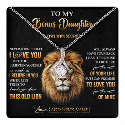 Alluring Beauty Necklace 14K White Gold Finish | 1 | Personalized To My Bonus Daughter Gifts From Stepdad Necklace Old Lion Love You Stepdaughter Birthday Gifts Graduation Christmas Custom Gift Box Message Card | teecentury.myshopify