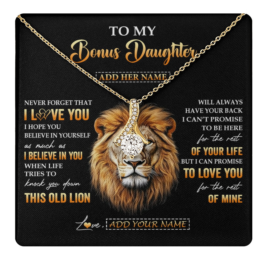 Alluring Beauty Necklace 18K Yellow Gold Finish | 1 | Personalized To My Bonus Daughter Gifts From Stepdad Necklace Old Lion Love You Stepdaughter Birthday Gifts Graduation Christmas Custom Gift Box Message Card | teecentury.myshopify