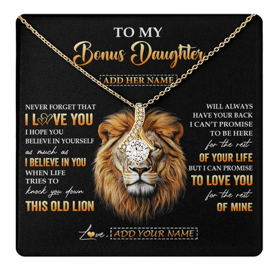 Alluring Beauty Necklace 18K Yellow Gold Finish | 1 | Personalized To My Bonus Daughter Gifts From Stepdad Necklace Old Lion Love You Stepdaughter Birthday Gifts Graduation Christmas Custom Gift Box Message Card | teecentury.myshopify