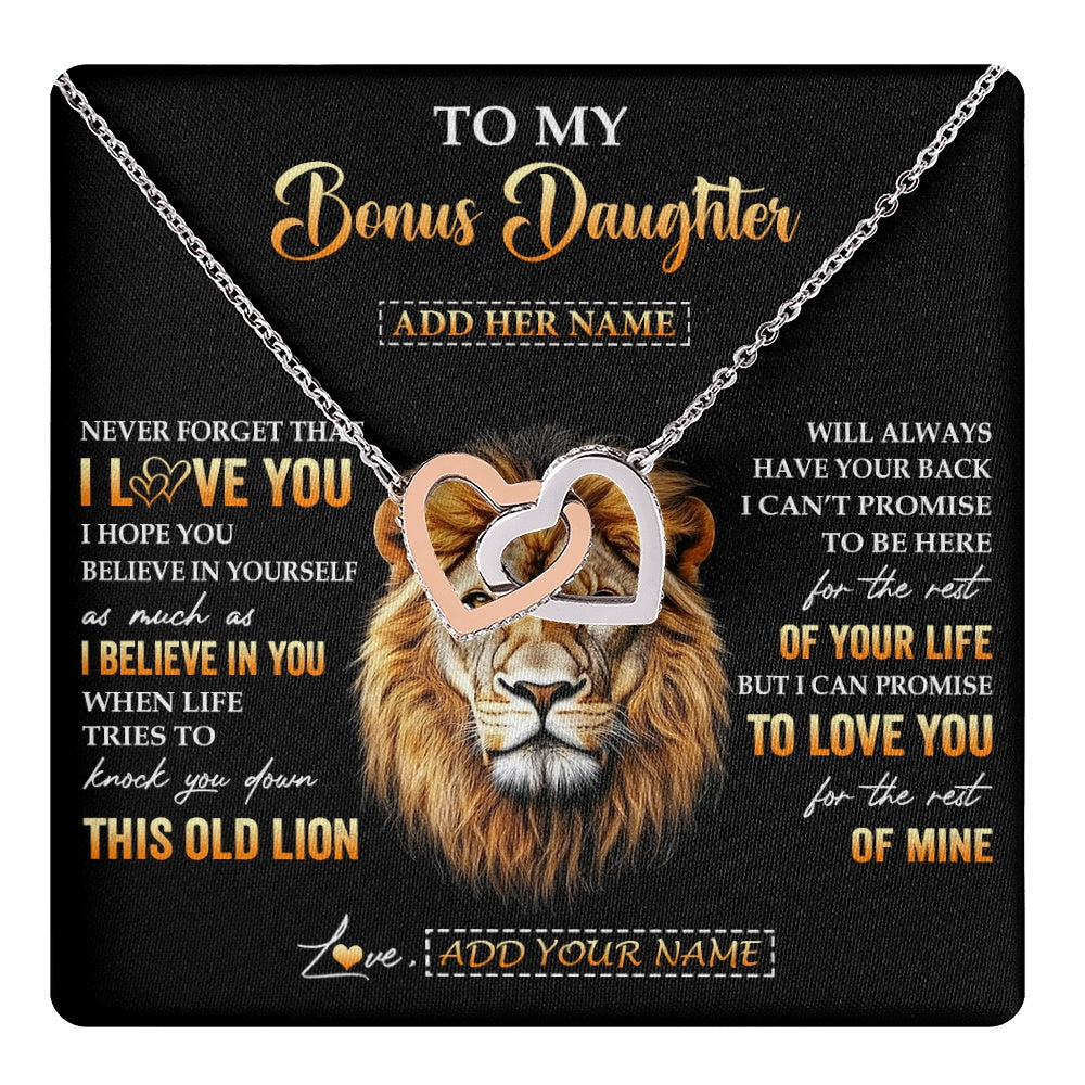 Interlocking Hearts Necklace Stainless Steel & Rose Gold Finish | 1 | Personalized To My Bonus Daughter Gifts From Stepdad Necklace Old Lion Love You Stepdaughter Birthday Gifts Graduation Christmas Custom Gift Box Message Card | teecentury.myshopify