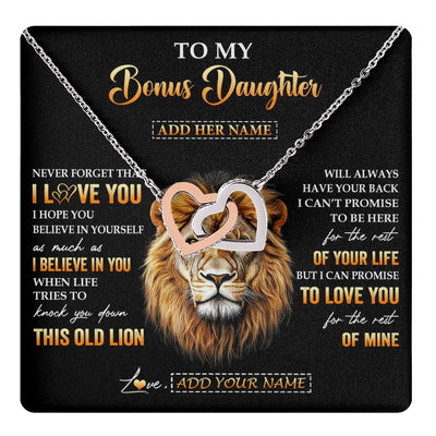 Interlocking Hearts Necklace Stainless Steel & Rose Gold Finish | 1 | Personalized To My Bonus Daughter Gifts From Stepdad Necklace Old Lion Love You Stepdaughter Birthday Gifts Graduation Christmas Custom Gift Box Message Card | teecentury.myshopify