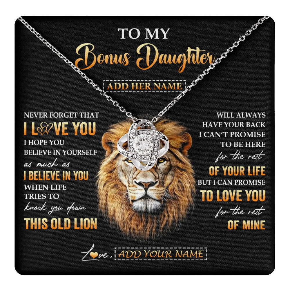 Love Knot Necklace 14K White Gold Finish | 1 | Personalized To My Bonus Daughter Gifts From Stepdad Necklace Old Lion Love You Stepdaughter Birthday Gifts Graduation Christmas Custom Gift Box Message Card | teecentury.myshopify