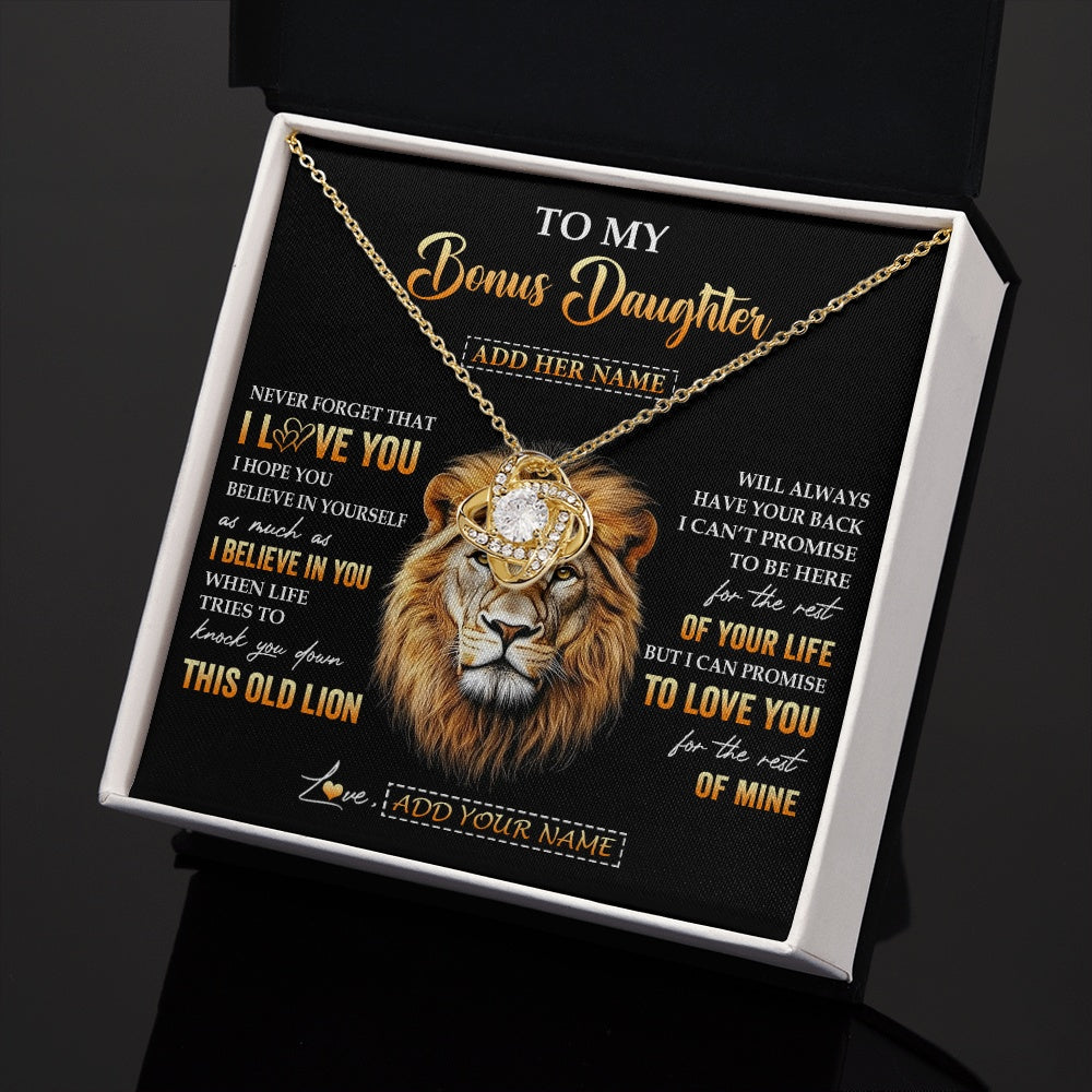 Love Knot Necklace 18K Yellow Gold Finish | 2 | Personalized To My Bonus Daughter Gifts From Stepdad Necklace Old Lion Love You Stepdaughter Birthday Gifts Graduation Christmas Custom Gift Box Message Card | teecentury.myshopify