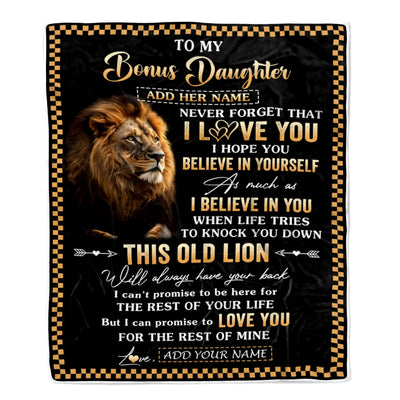 Personalized To My Bonus Daughter Gifts From Stepdad Stepmom Blanket Old Lion Love You Stepdaughter Birthday Gifts Graduation Christmas Fleece Throw Blanket | teecentury