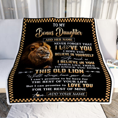 Personalized To My Bonus Daughter Gifts From Stepdad Stepmom Blanket Old Lion Love You Stepdaughter Birthday Gifts Graduation Christmas Fleece Throw Blanket | teecentury