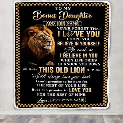 Personalized To My Bonus Daughter Gifts From Stepdad Stepmom Blanket Old Lion Love You Stepdaughter Birthday Gifts Graduation Christmas Fleece Throw Blanket | teecentury