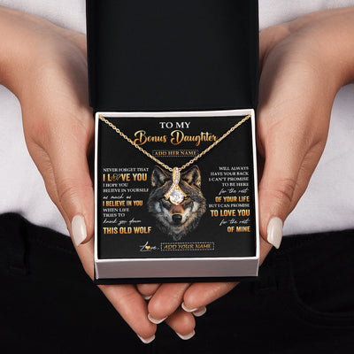 Alluring Beauty Necklace 18K Yellow Gold Finish | 2 | Personalized To My Bonus Daughter Gifts From Stepdad Stepmom Necklace Old Wolf Love You Stepdaughter Birthday Gifts Graduation Christmas Gift Box Message Card | teecentury