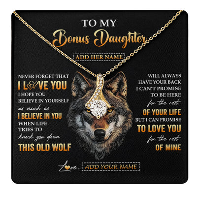 Alluring Beauty Necklace 18K Yellow Gold Finish | 1 | Personalized To My Bonus Daughter Gifts From Stepdad Stepmom Necklace Old Wolf Love You Stepdaughter Birthday Gifts Graduation Christmas Gift Box Message Card | teecentury