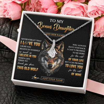Alluring Beauty Necklace 14K White Gold Finish | 2 | Personalized To My Bonus Daughter Gifts From Stepdad Stepmom Necklace Old Wolf Love You Stepdaughter Birthday Gifts Graduation Christmas Gift Box Message Card | teecentury