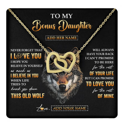 Interlocking Hearts Necklace 18K Yellow Gold Finish | 1 | Personalized To My Bonus Daughter Gifts From Stepdad Stepmom Necklace Old Wolf Love You Stepdaughter Birthday Gifts Graduation Christmas Gift Box Message Card | teecentury