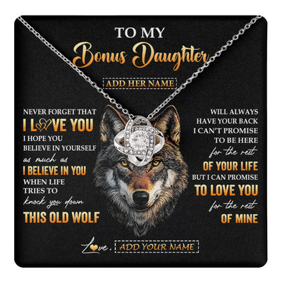 Love Knot Necklace 14K White Gold Finish | 1 | Personalized To My Bonus Daughter Gifts From Stepdad Stepmom Necklace Old Wolf Love You Stepdaughter Birthday Gifts Graduation Christmas Gift Box Message Card | teecentury