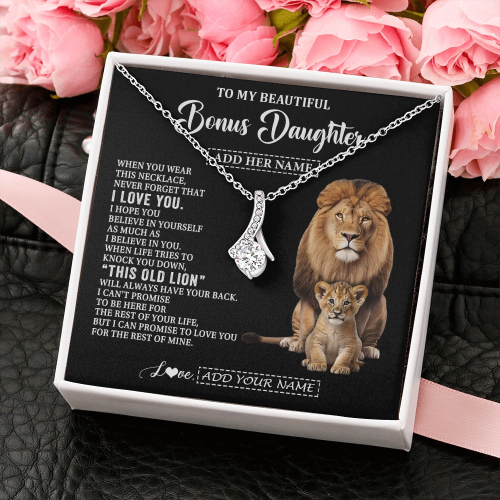 Alluring Beauty Necklace 14K White Gold Finish | 2 | Personalized To My Bonus Daughter Gifts From Stepfather Necklace This Old Lion Love You Stepdaughter Birthday Gifts Christmas Customized Gift Box Message Card | https://teecentury.