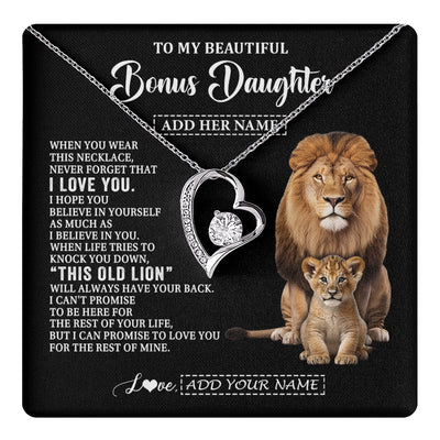 Forever Love Necklace 14K White Gold Finish | 1 | Personalized To My Bonus Daughter Gifts From Stepfather Necklace This Old Lion Love You Stepdaughter Birthday Gifts Christmas Customized Gift Box Message Card | https://teecentury.