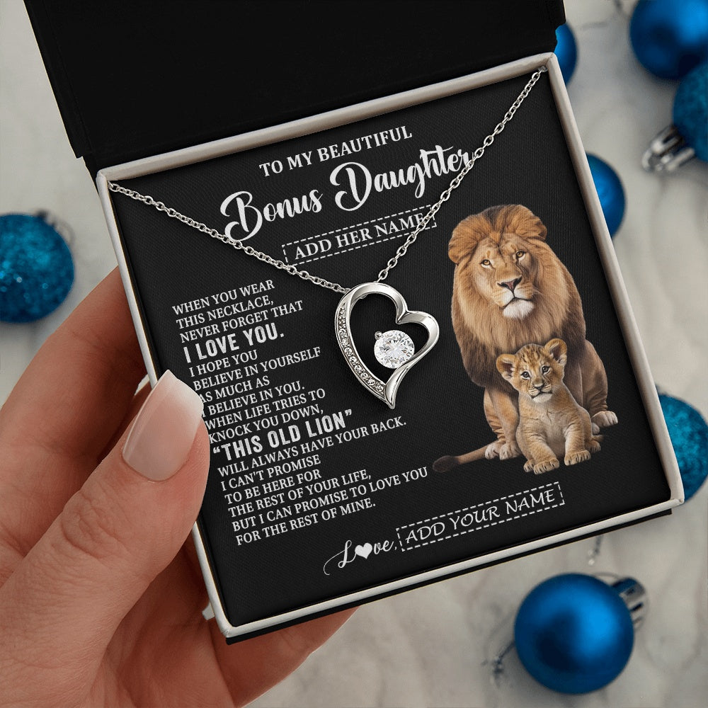 Forever Love Necklace 14K White Gold Finish | 2 | Personalized To My Bonus Daughter Gifts From Stepfather Necklace This Old Lion Love You Stepdaughter Birthday Gifts Christmas Customized Gift Box Message Card | https://teecentury.
