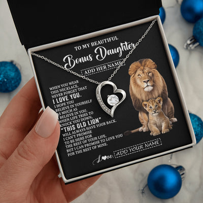 Forever Love Necklace 14K White Gold Finish | 2 | Personalized To My Bonus Daughter Gifts From Stepfather Necklace This Old Lion Love You Stepdaughter Birthday Gifts Christmas Customized Gift Box Message Card | https://teecentury.