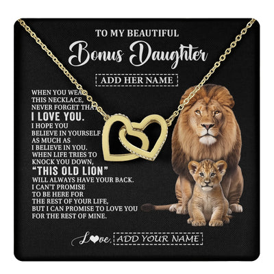 Interlocking Hearts Necklace 18K Yellow Gold Finish | 1 | Personalized To My Bonus Daughter Gifts From Stepfather Necklace This Old Lion Love You Stepdaughter Birthday Gifts Christmas Customized Gift Box Message Card | https://teecentury.
