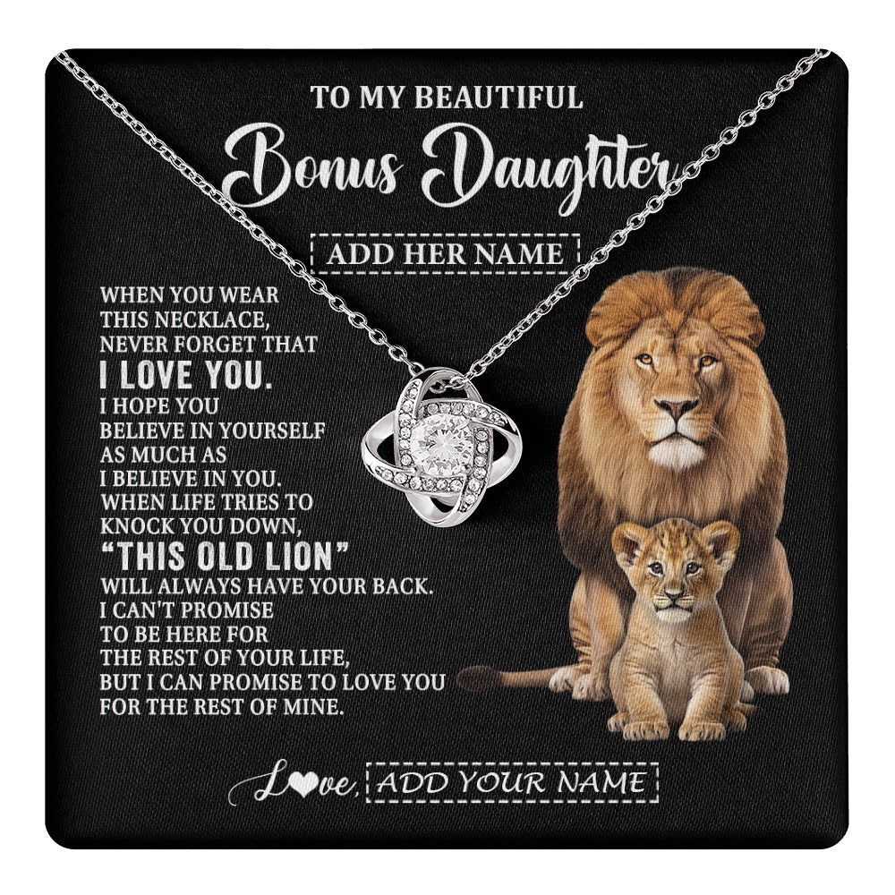 Love Knot Necklace 14K White Gold Finish | 1 | Personalized To My Bonus Daughter Gifts From Stepfather Necklace This Old Lion Love You Stepdaughter Birthday Gifts Christmas Customized Gift Box Message Card | https://teecentury.