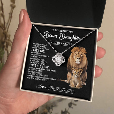 Love Knot Necklace 14K White Gold Finish | 2 | Personalized To My Bonus Daughter Gifts From Stepfather Necklace This Old Lion Love You Stepdaughter Birthday Gifts Christmas Customized Gift Box Message Card | https://teecentury.