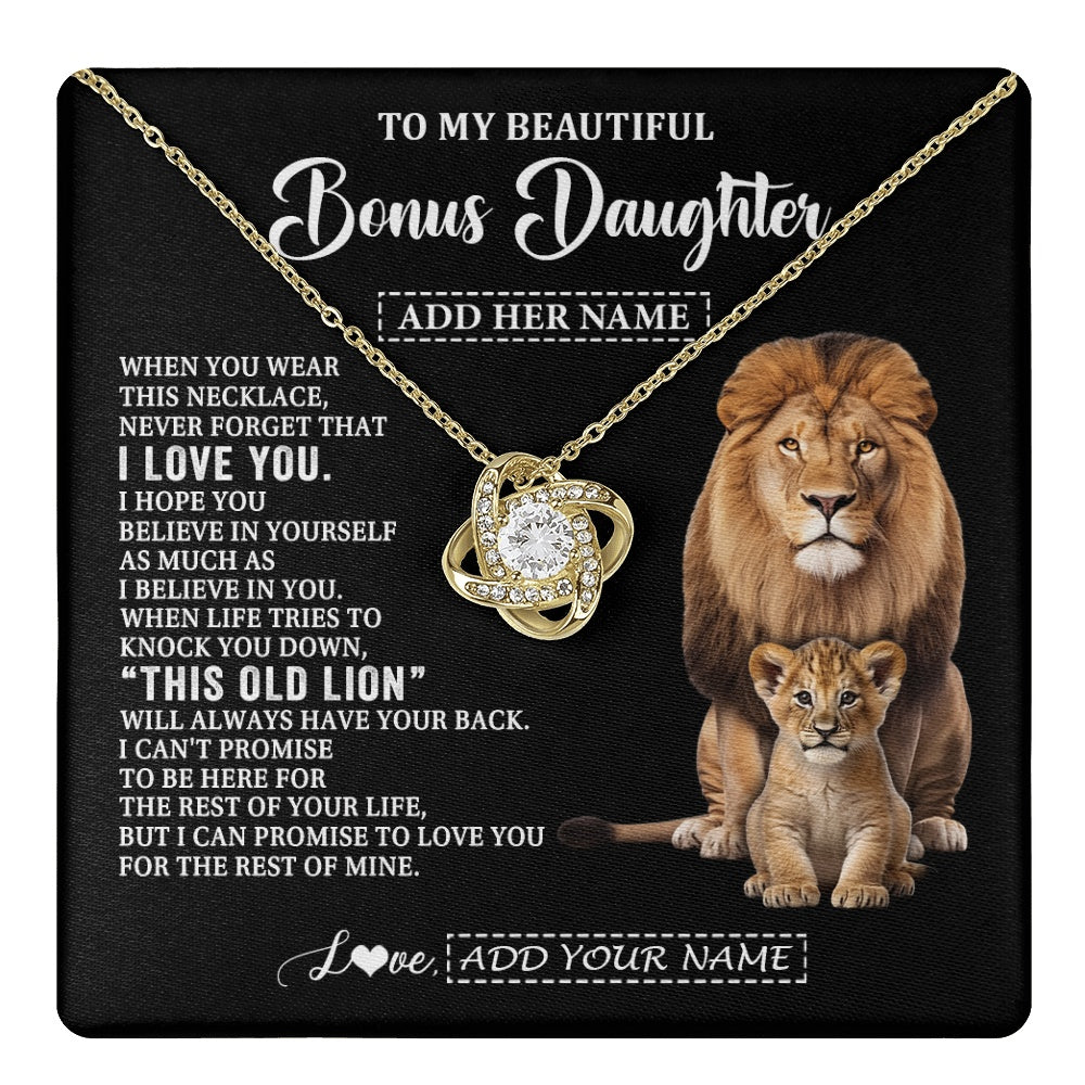 Love Knot Necklace 18K Yellow Gold Finish | 1 | Personalized To My Bonus Daughter Gifts From Stepfather Necklace This Old Lion Love You Stepdaughter Birthday Gifts Christmas Customized Gift Box Message Card | https://teecentury.