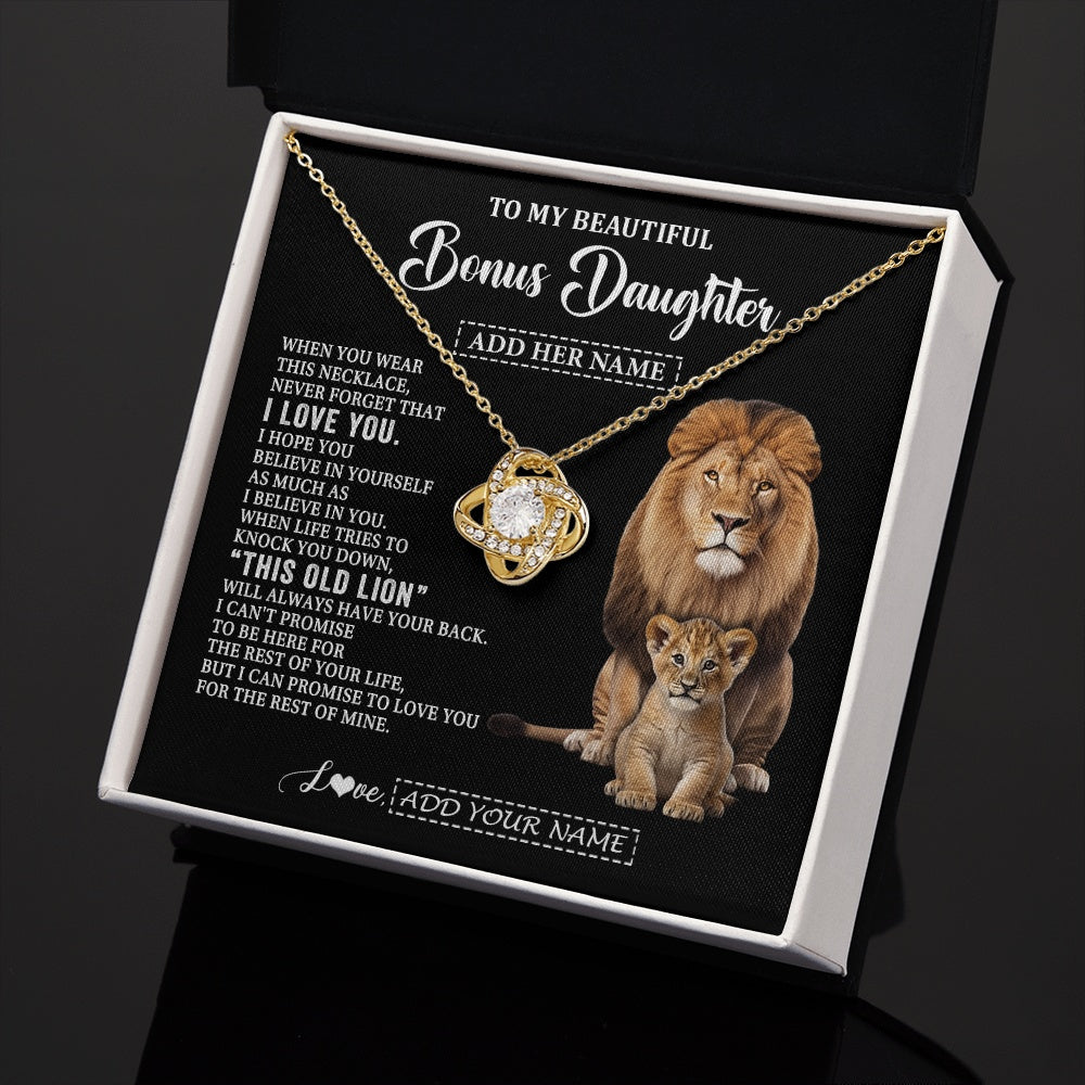 Love Knot Necklace 18K Yellow Gold Finish | 2 | Personalized To My Bonus Daughter Gifts From Stepfather Necklace This Old Lion Love You Stepdaughter Birthday Gifts Christmas Customized Gift Box Message Card | https://teecentury.