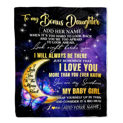 Personalized To My Bonus Daughter Gifts From Stepmom Blanket Butterfly I Love You Valentines Gifts For Stepdaughter Birthday Christmas Custom Fleece Blanket | teecentury