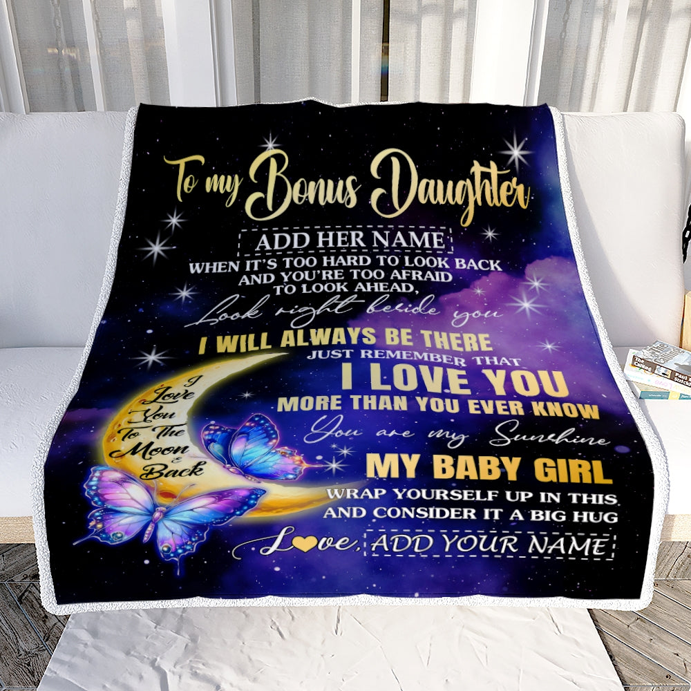 Personalized To My Bonus Daughter Gifts From Stepmom Blanket Butterfly I Love You Valentines Gifts For Stepdaughter Birthday Christmas Custom Fleece Blanket | teecentury