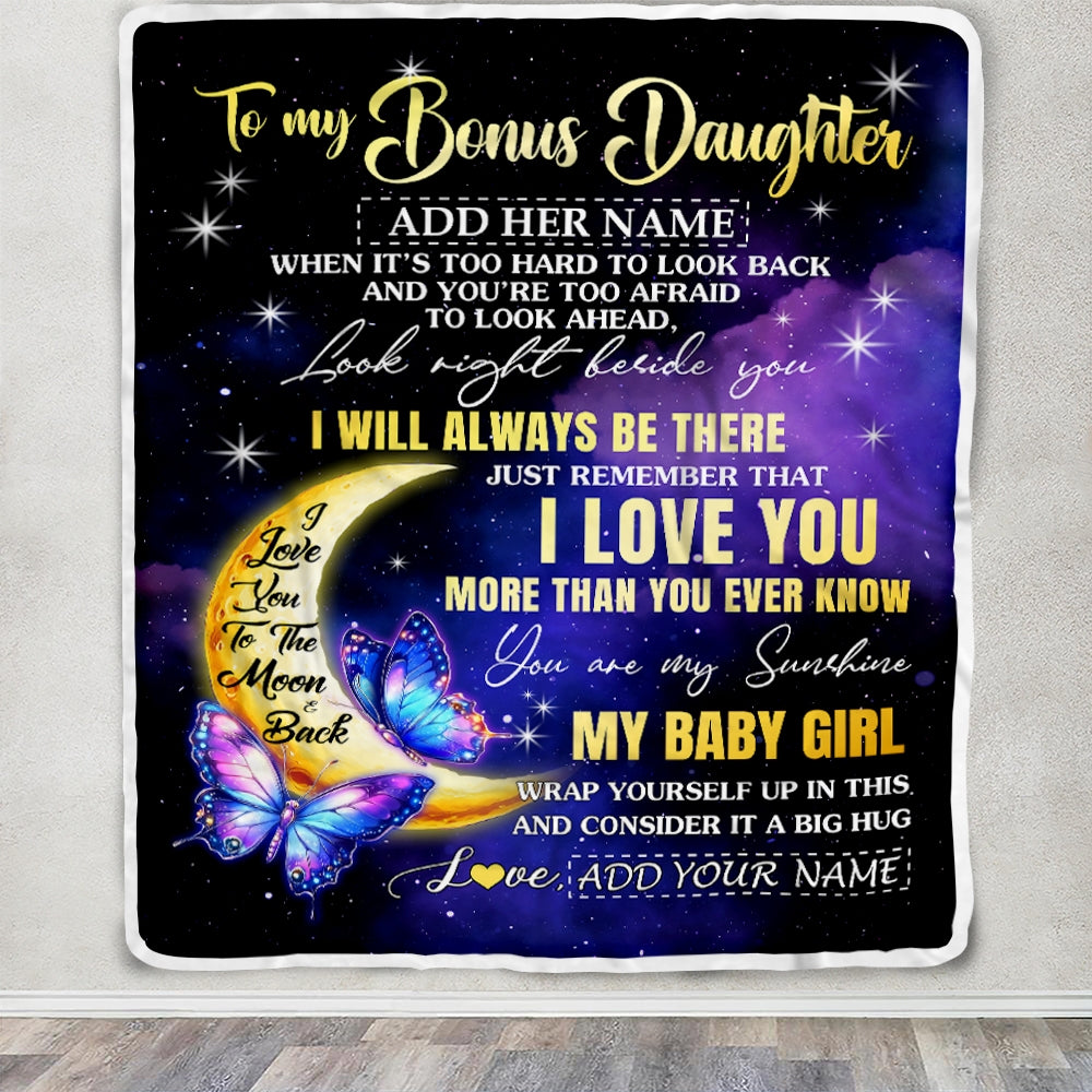 Personalized To My Bonus Daughter Gifts From Stepmom Blanket Butterfly I Love You Valentines Gifts For Stepdaughter Birthday Christmas Custom Fleece Blanket | teecentury