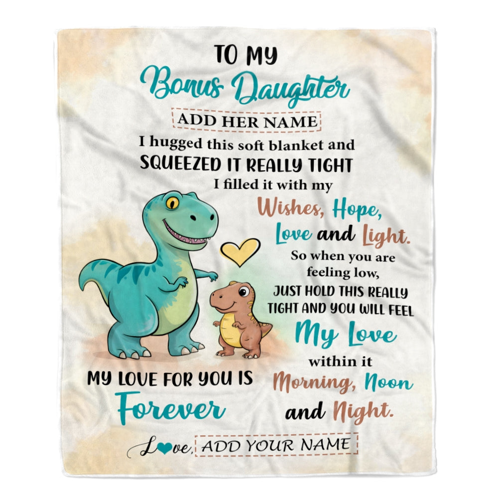 Personalized To My Bonus Daughter Gifts From Stepmom Blanket Dinosaur Letter I Hugged This Gifts For Stepdaughter Birthday Graduation Christmas Fleece Blanket | teecentury