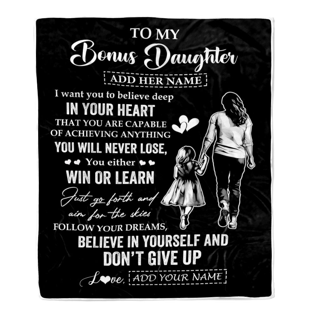 Personalized To My Bonus Daughter Gifts From Stepmom Blanket Don't Give Up Stepmother Gifts For Stepdaughter Birthday Graduation Christmas Fleece Blanket | teecentury