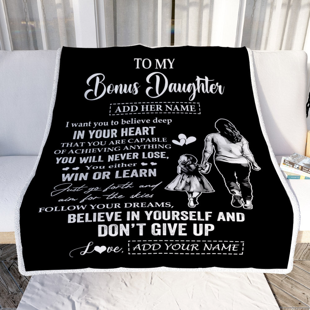 Personalized To My Bonus Daughter Gifts From Stepmom Blanket Don't Give Up Stepmother Gifts For Stepdaughter Birthday Graduation Christmas Fleece Blanket | teecentury