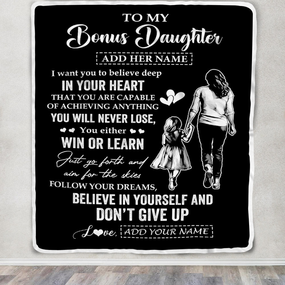 Personalized To My Bonus Daughter Gifts From Stepmom Blanket Don't Give Up Stepmother Gifts For Stepdaughter Birthday Graduation Christmas Fleece Blanket | teecentury