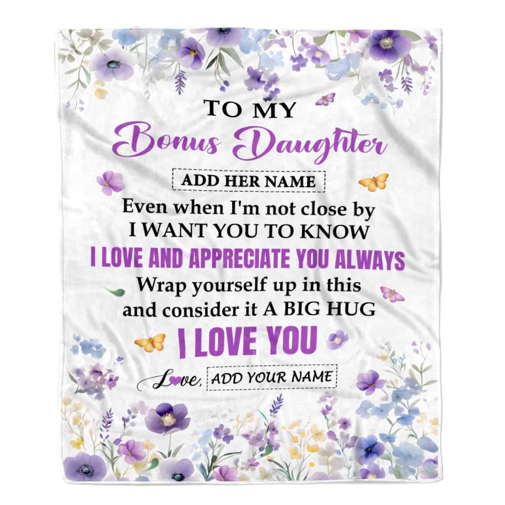 Personalized To My Bonus Daughter Gifts From Stepmom Blanket I Love You Purple Floral Birthday Gift Idea For Stepdaughter Gifts Christmas Custom Fleece Blanket | teecentury