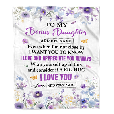 Personalized To My Bonus Daughter Gifts From Stepmom Blanket I Love You Purple Floral Birthday Gift Idea For Stepdaughter Gifts Christmas Custom Fleece Blanket | teecentury