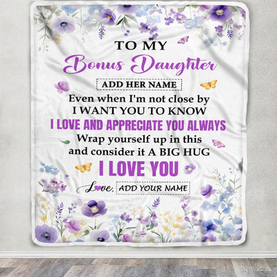 Personalized To My Bonus Daughter Gifts From Stepmom Blanket I Love You Purple Floral Birthday Gift Idea For Stepdaughter Gifts Christmas Custom Fleece Blanket | teecentury