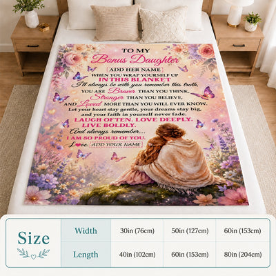 Personalized To My Bonus Daughter Gifts From Stepmom Blanket Inspirational Message Purple Butterfly Birthday Gifts For Stepdaughter Christmas Fleece Blanket | teecentury