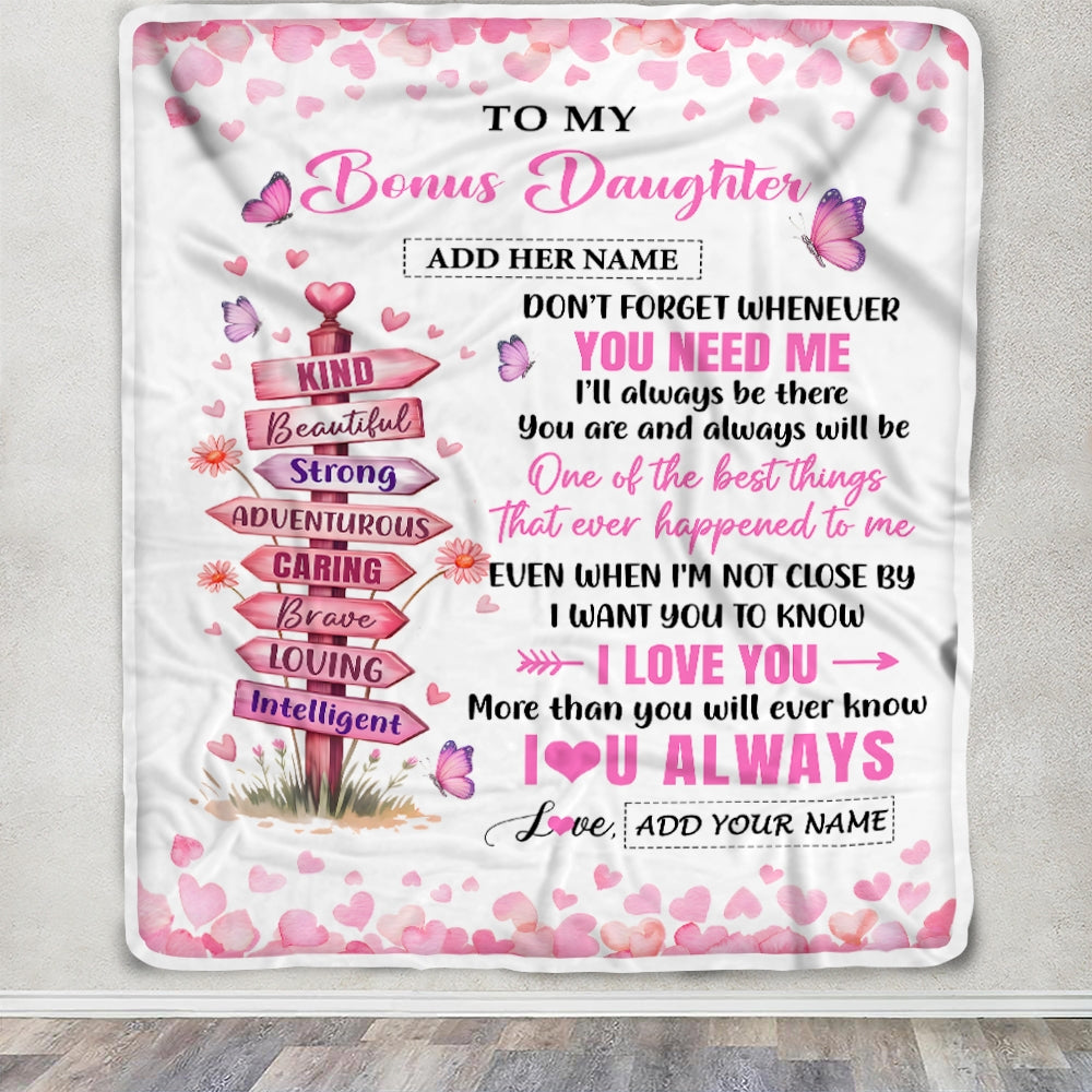 Personalized To My Bonus Daughter Gifts From Stepmom Blanket Kind Beautiful Birthday Gifts For Stepdaughter Graduation Valentines Christmas Fleece Blanket | teecentury