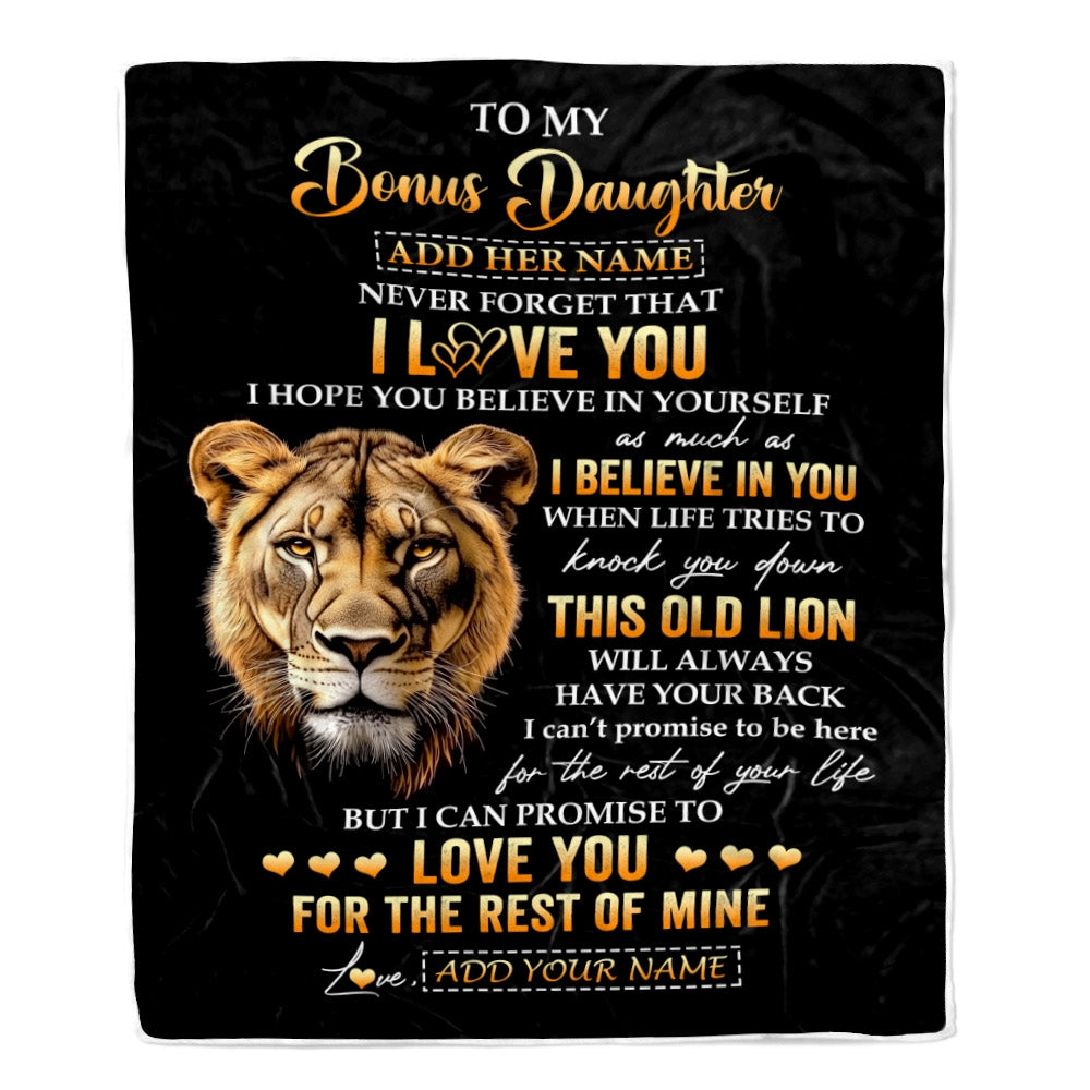 Personalized To My Bonus Daughter Gifts From Stepmom Blanket Old Lion Love You Stepdaughter Birthday Gifts Graduation Christmas Custom Fleece Blanket | teecentury