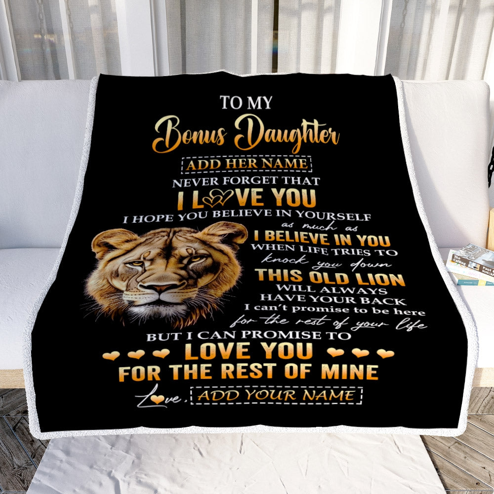 Personalized To My Bonus Daughter Gifts From Stepmom Blanket Old Lion Love You Stepdaughter Birthday Gifts Graduation Christmas Custom Fleece Blanket | teecentury