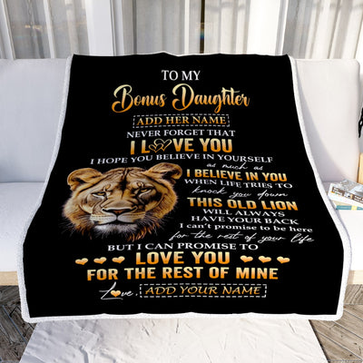Personalized To My Bonus Daughter Gifts From Stepmom Blanket Old Lion Love You Stepdaughter Birthday Gifts Graduation Christmas Custom Fleece Blanket | teecentury