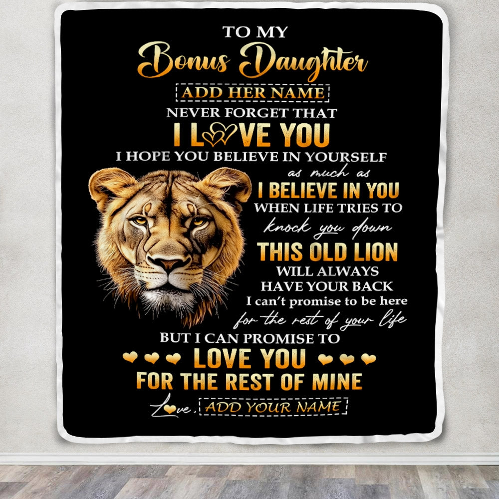 Personalized To My Bonus Daughter Gifts From Stepmom Blanket Old Lion Love You Stepdaughter Birthday Gifts Graduation Christmas Custom Fleece Blanket | teecentury