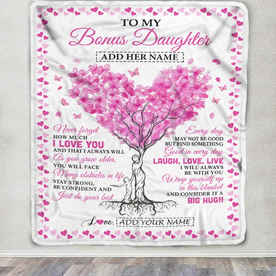 Personalized To My Bonus Daughter Gifts From Stepmom Blanket Pink Heart Tree I Love You Custom Birthday Gifts For Stepdaughter Christmas Fleece Blanket | teecentury