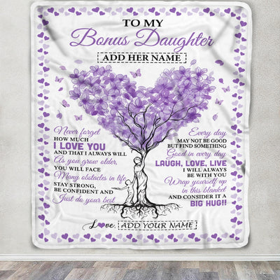 Personalized To My Bonus Daughter Gifts From Stepmom Blanket Purple Heart Tree I Love You Custom Birthday Gifts For Stepdaughter Christmas Fleece Blanket | teecentury