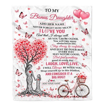 Personalized To My Bonus Daughter Gifts From Stepmom Blanket Tree I Love You Always Will Birthday Christmas Gift For Stepdaughter Custom Fleece Throw Blanket | teecentury