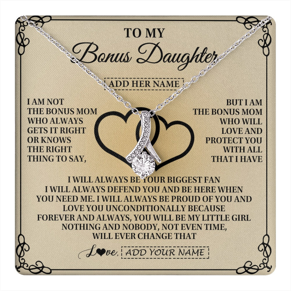 Alluring Beauty Necklace 14K White Gold Finish | 1 | Personalized To My Bonus Daughter Gifts From Stepmom Bonus Daughter Birthday Gifts Jewelry Women Stepdaughter Pendant Necklace Christmas Gift Box Message Card | teecentury.myshopify