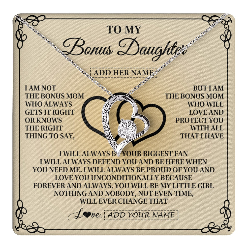 Forever Love Necklace 14K White Gold Finish | 1 | Personalized To My Bonus Daughter Gifts From Stepmom Bonus Daughter Birthday Gifts Jewelry Women Stepdaughter Pendant Necklace Christmas Gift Box Message Card | teecentury.myshopify