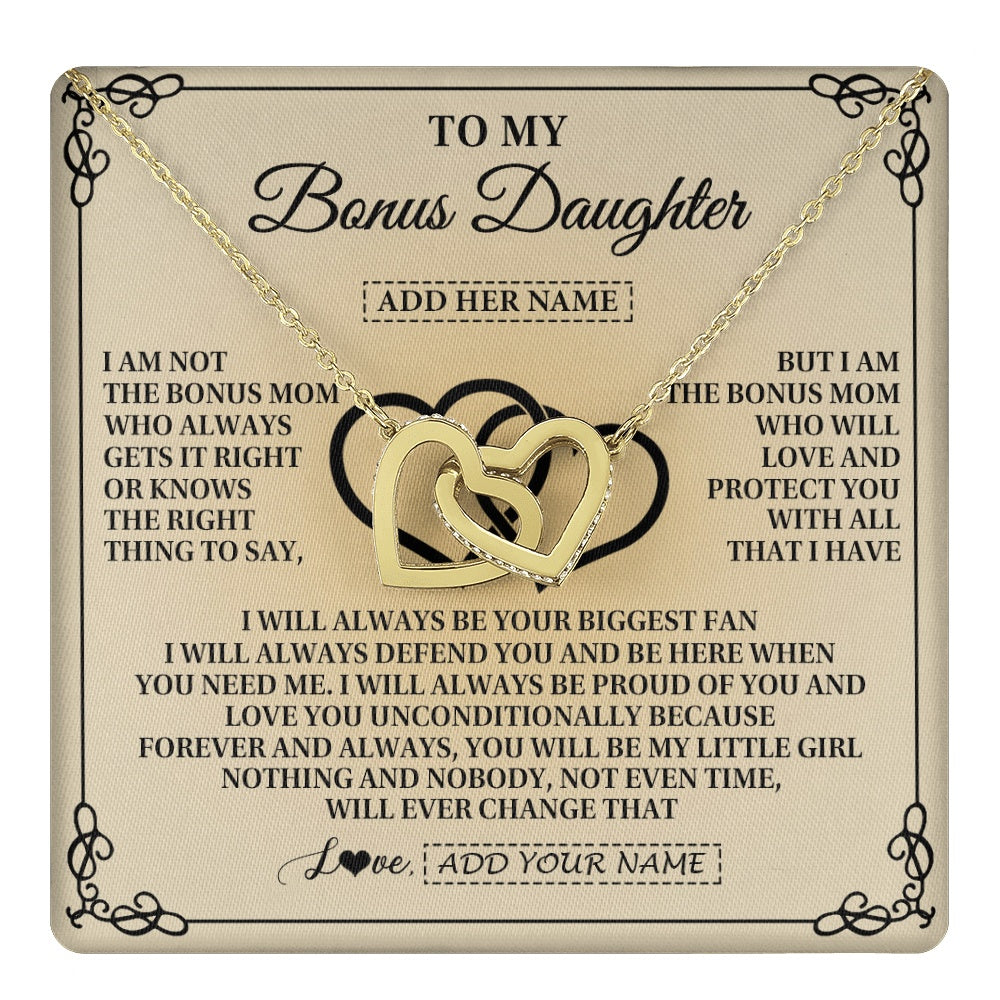 Interlocking Hearts Necklace 18K Yellow Gold Finish | 1 | Personalized To My Bonus Daughter Gifts From Stepmom Bonus Daughter Birthday Gifts Jewelry Women Stepdaughter Pendant Necklace Christmas Gift Box Message Card | teecentury.myshopify