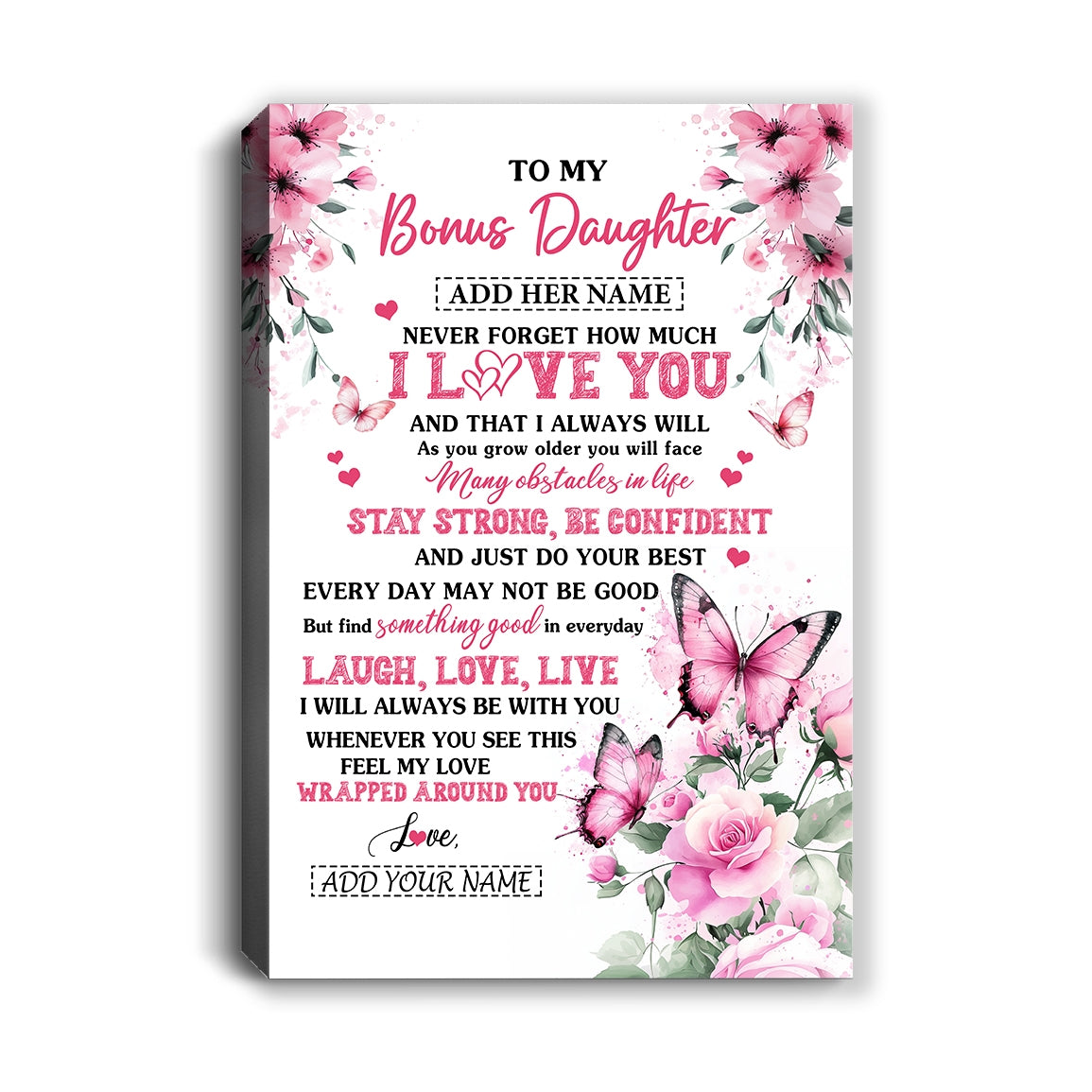 Personalized To My Bonus Daughter Gifts From Stepmom Canvas I Love You Butterfly Birthday Gifts For Stepdaughter Graduation Christmas Custom Wall Art Framed Canvas | teecentury