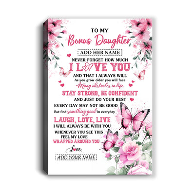 Personalized To My Bonus Daughter Gifts From Stepmom Canvas I Love You Butterfly Birthday Gifts For Stepdaughter Graduation Christmas Custom Wall Art Framed Canvas | teecentury